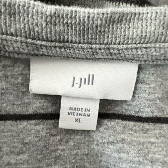 J Jill Sweater Women Extra Large Grey Striped Knit V-Neck Pullover Front Pockets - Picture 5 of 13